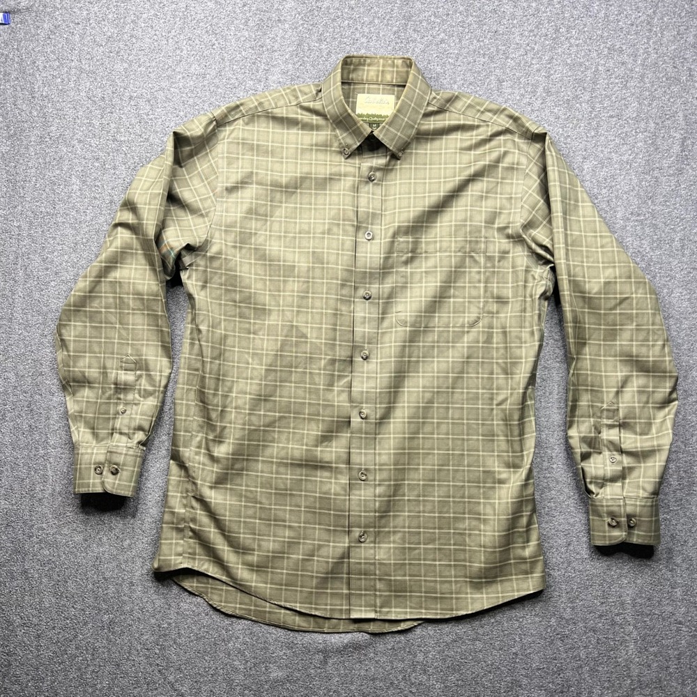 Cabela's Outfitter Series Shirt Mens Medium Tall‎ Green Plaid Cotton Button Down